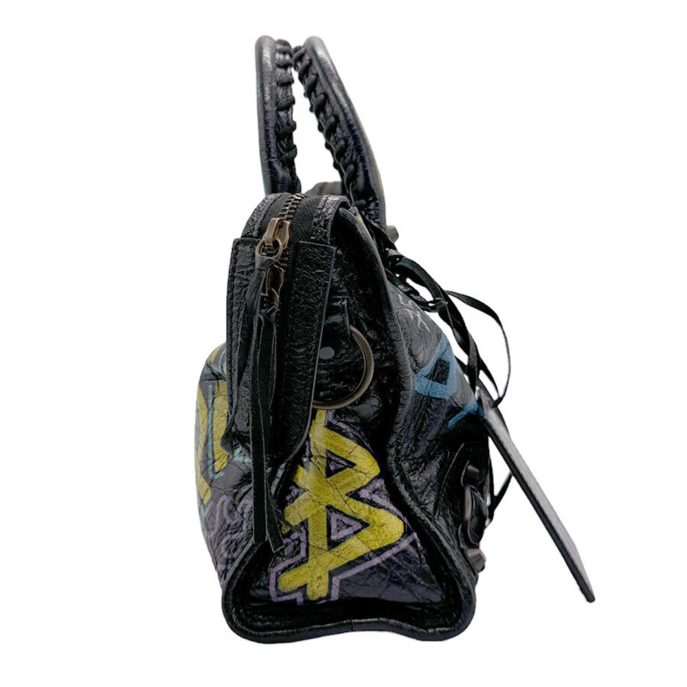 Balenciaga Graffiti City Leather Shoulder Bag Black Multicolor - Picture 2 of 5